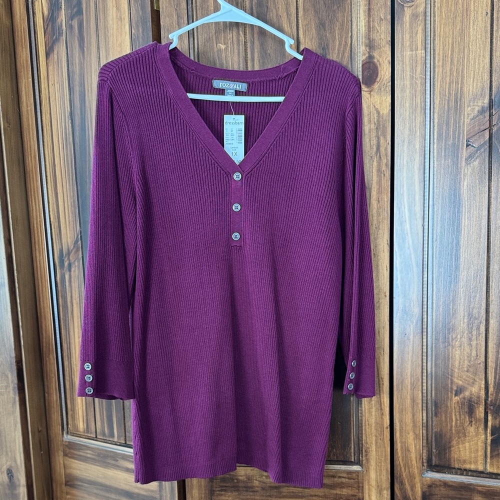 Roz & Ali Purple 3/4 Sleeve Shirt